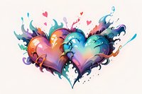 Vibrant watercolor hearts with dynamic splash effects in turquoise, purple, and orange tones perfect for romantic designs, wedding invitations, and Valentine's Day projects.