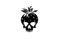 Black strawberry skull with leaves on white background isolated for creative design projects and apparel printing applications.