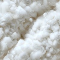 Soft white cotton fiber macro background with natural raw cotton texture and delicate wisps creating dreamy cloud-like pattern. Seamless tile design.