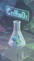 Digital chemistry laboratory flask with molecular formula display on futuristic holographic interface for scientific research and education concepts.