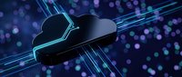Dark cloud icon with glowing neon circuit lines on a futuristic digital background, symbolizing cloud computing and data transfer technology.
