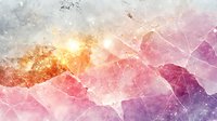 Dreamy abstract mountain landscape with pink and purple watercolor textures blending into golden sunlight through misty peaks, creating ethereal atmospheric scenery.