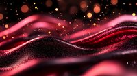 Glowing red waves with sparkling particles creating dynamic flowing curves against dark background, abstract luxury design element for festive backgrounds.