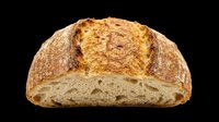 Freshly baked artisan bread loaf half with golden crust, isolated on transparent background, ready for food design, menus, stickers, and print on demand projects.