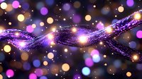 Magical glowing purple waves with sparkles and bokeh lights on dark background create dreamy cosmic atmosphere for festive designs and celebrations.