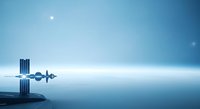 Space station orbiting above serene blue planet surface with solar panels extended, representing future technology, space exploration, and orbital missions for science fiction and astronomy concepts.