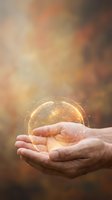 Hands holding glowing golden globe with digital network connections, symbolizing global business, technology innovation, and sustainable growth opportunities.