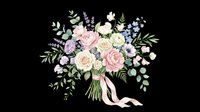 Watercolor wedding bouquet with roses, lavender, and greenery, isolated on transparent background. Ready for t-shirt design, stickers, clipart, and print on demand use.