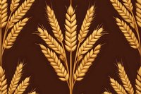 Golden wheat ears on brown background create seamless agricultural pattern for packaging design, fabric prints and harvest season decorations.