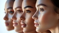 Multiple women with diverse skin tones shown in profile, displaying various makeup looks and natural beauty. Suitable for cosmetics, skincare, beauty tutorials, and inclusive advertising campaigns.