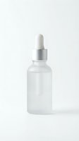 Clear glass dropper bottle with white pipette cap isolated on white background for skincare and cosmetic product mockups.