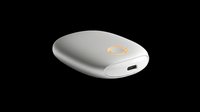 Portable power bank with glowing orange button and USB-C port, isolated on transparent background, ready for tech product design, stickers, and print on demand.
