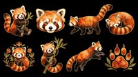 Cute red panda clipart set with eight poses, isolated on transparent background. Great for stickers, t-shirt design, print on demand, and sublimation projects.