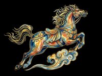 Ornate leaping horse with traditional Asian decorative patterns, isolated on transparent background. Ready for t-shirt design, stickers, print on demand, and sublimation.