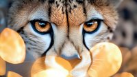 Young cheetah cub portrait with striking amber eyes and distinctive black tear marks, golden fur pattern detail for wildlife photography projects.
