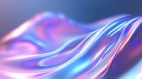Ethereal flowing waves in holographic colors with smooth gradient transitions between blue, pink and purple create abstract fluid motion background.