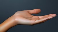 Open palm of a young African American woman against dark background showing caring, giving or receiving gesture, suitable for wellness and charity concepts.