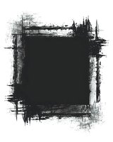 Black grunge frame with rough brush strokes and distressed texture on white background, isolated design element for creative layouts and overlays.