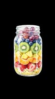 Colorful fruit salad in glass mason jar with layered berries, kiwi, citrus and strawberries isolated on transparent background. Ready for t-shirt designs, clipart, stickers, print-on-demand and sublimation projects.