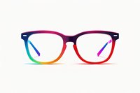 Stylish rainbow gradient eyeglasses frame isolated on white background, featuring modern wayfarer design with multicolored transparent acetate material.