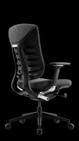 Ergonomic office chair in dark gray with adjustable armrests and lumbar support, isolated on transparent background. For clipart, print on demand, stickers, and t-shirt design.