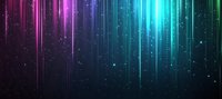 Colorful aurora-like light rays with glowing particles on dark background, creating magical atmosphere for cosmic design projects.