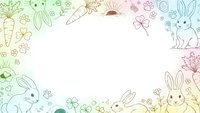 Cute hand-drawn Easter bunny rabbits and spring elements border frame on pastel background with copy space for seasonal greeting cards and decorations.