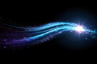 Glowing blue wave with sparkles and light burst effect on black background, cosmic energy flow with magical particles and bright flare creates dynamic motion.