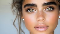 Young woman with natural makeup and glowing skin showcasing beauty and skincare routine with soft lighting and professional portrait style.