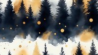 Mystical forest silhouette with golden bokeh lights and watercolor texture in dark blue and gold tones, creating magical woodland atmosphere for wall art.