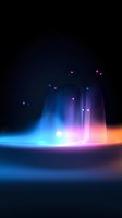 Abstract glowing waves with blue and pink gradient colors creating ethereal light effect against dark background, floating particles add depth and movement.