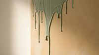 Wilted plant stems with drooping leaves hanging downward against neutral beige wall background, suitable for concepts of decline, loss, or botanical decay in design projects.