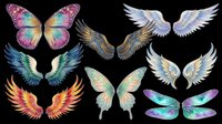 Colorful butterfly and angel wings collection isolated on transparent background, ready for t-shirt design, clipart, stickers, sublimation and print-on-demand projects.