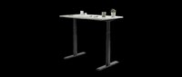 Modern height adjustable standing desk with black frame and white top, isolated on transparent background, ready for T-shirts, clipart, stickers, and print on demand.