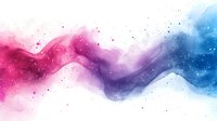 Vibrant watercolor wave in pink, purple and blue tones with splatter texture flows across white background, creating dynamic abstract cosmic effect.