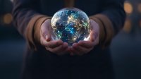 Hands holding glowing Earth globe with network connections representing global business technology and environmental responsibility for corporate presentations.