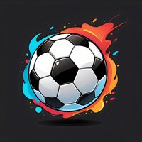Soccer ball with dynamic splash effect in orange and blue colors on dark background, floating design for sports graphics and merchandise.