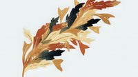Artistic autumn oak leaves in watercolor style arrangement featuring deep black, warm orange and golden hues on white isolated background for seasonal designs.