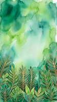 Watercolor green and teal abstract background with botanical foliage border, isolated on white for design projects, invitations, and creative layouts.