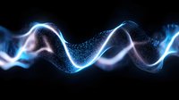 Glowing blue wave of particles flowing on black background, abstract digital motion with light effects and dynamic energy stream. Modern design element.