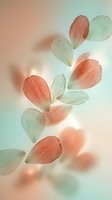 Delicate flower petals in soft coral and mint green tones floating on dreamy pastel background for wellness and spa design projects.