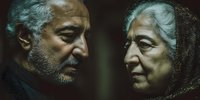 Elderly couple with weathered faces showing deep love and connection through intimate gaze, representing lifelong partnership and aging together gracefully.