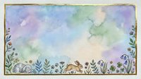 Watercolor floral frame with pastel rainbow sky background, delicate wildflowers and leaves border, soft botanical illustration for spring designs.