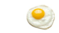 Fresh fried egg with bright yellow yolk isolated on white background for breakfast menu design and culinary projects.