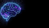 Digital brain with glowing neural networks and circuit patterns on black background for artificial intelligence and technology concepts.