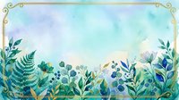 Watercolor botanical border with ferns, eucalyptus, and wildflowers on soft blue gradient background. Isolated design element ready for invitations, stationery, and decorative projects.