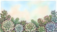 Watercolor succulent garden with various rosette plants in soft pastel tones, ideal for botanical designs, home decor, and nature-themed projects.