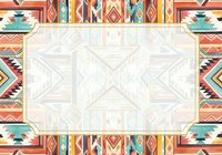 Southwestern geometric border frame with turquoise, orange, and gold tribal patterns surrounding white central space, ready for text or design overlay.