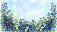 Watercolor floral border with blue, purple, and white wildflowers on soft pastel background, copy space for greeting cards and invitations.