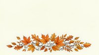 Autumn leaves and skulls arranged in decorative horizontal garland with orange foliage and white bones on cream background, isolated design element for seasonal graphics and Halloween projects.